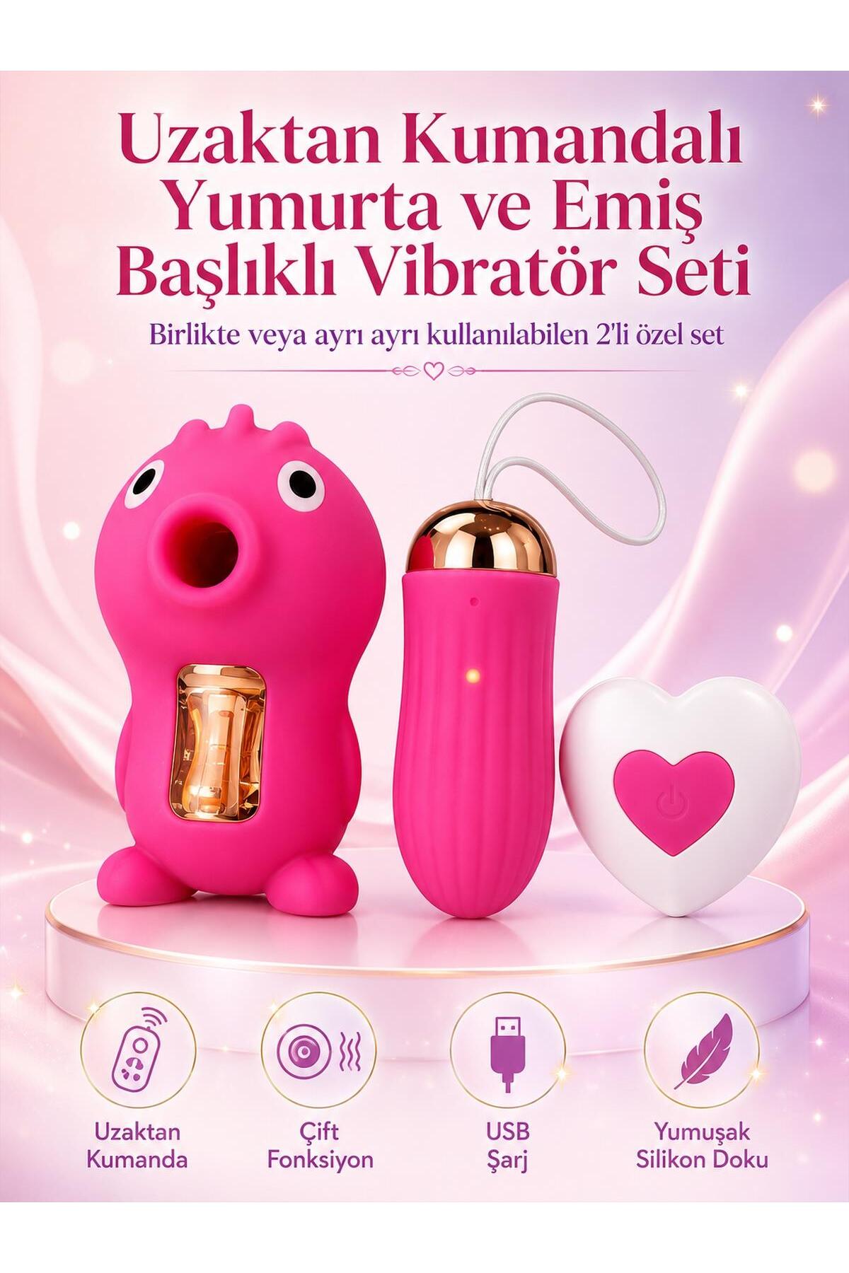 Uzaktan Kumandalı Şarjlı Titreşimli Vajina Kegel Yumurtalı Güçlü Emiş Başlıklı Silikon Vibratör Seti