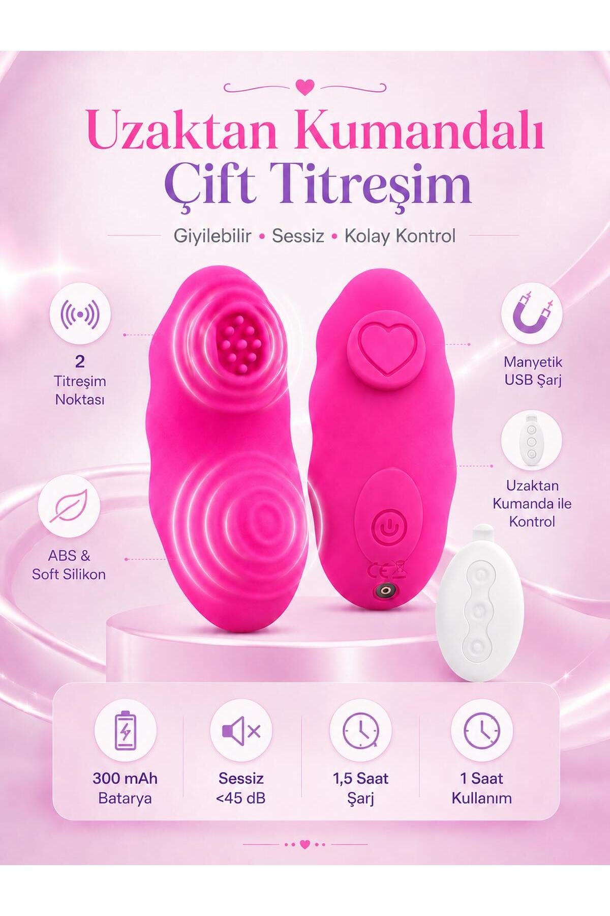 Uzaktan Kumandalı Giyilebilir Usb Şarjlı Klitoris Uyarıcılı Çift Titreşimli 9 Modlu Silikon Vibratör