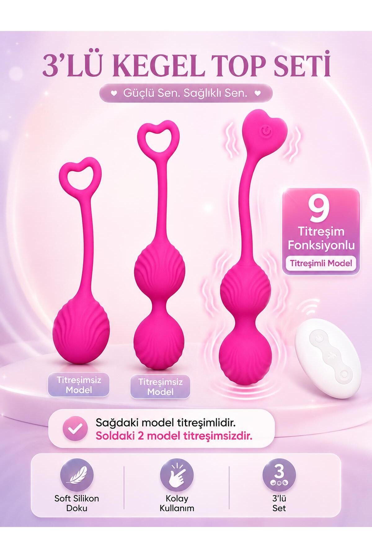 3'lü Kegel Top Seti Soft Silikon Doku Uzaktan Kumandalı 9 Mod Titreşimli Usb Şarjlı Vajinal Vibratör