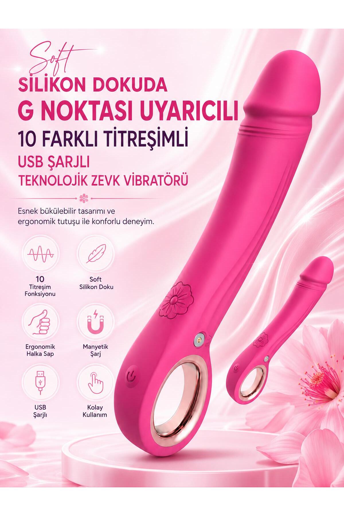 Soft Silikon Dokuda G Noktası Uyarıcılı 10 Farklı Titreşimli USB Şarjlı Teknolojik Zevk Vibratörü