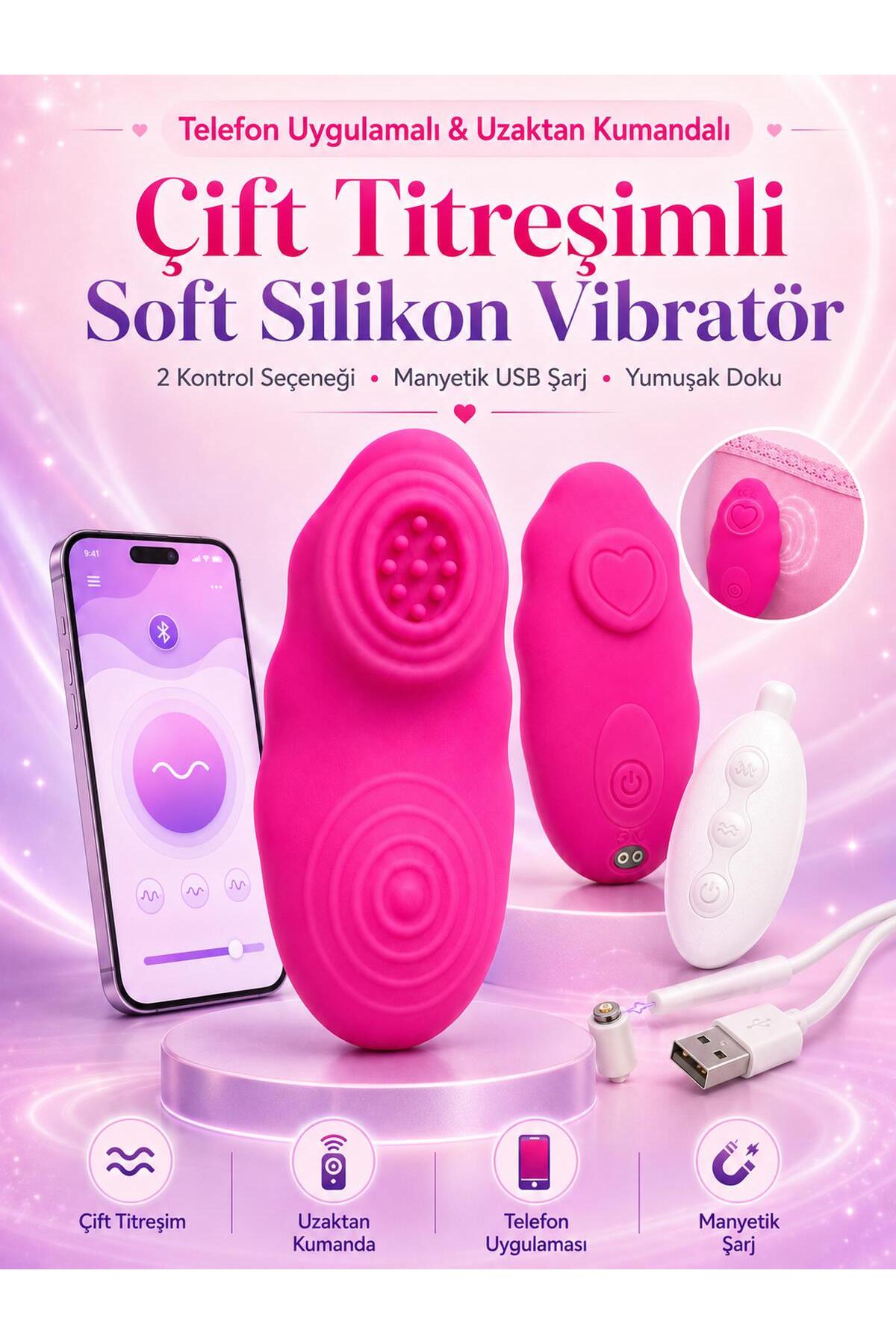 Giyilebilir Çift Titreşim Telefon Kontrollü ve Uzaktan Kumandalı Şarjlı Klitoris Uyarıcılı Vibratör