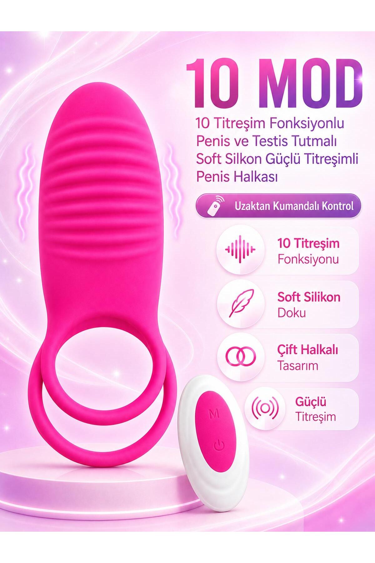 Penis Ve Testis Tutmalı Uzaktan Kumandalı 10 Farklı Titreşimli Usb Şarjlı Soft Silikon Penis Halkası