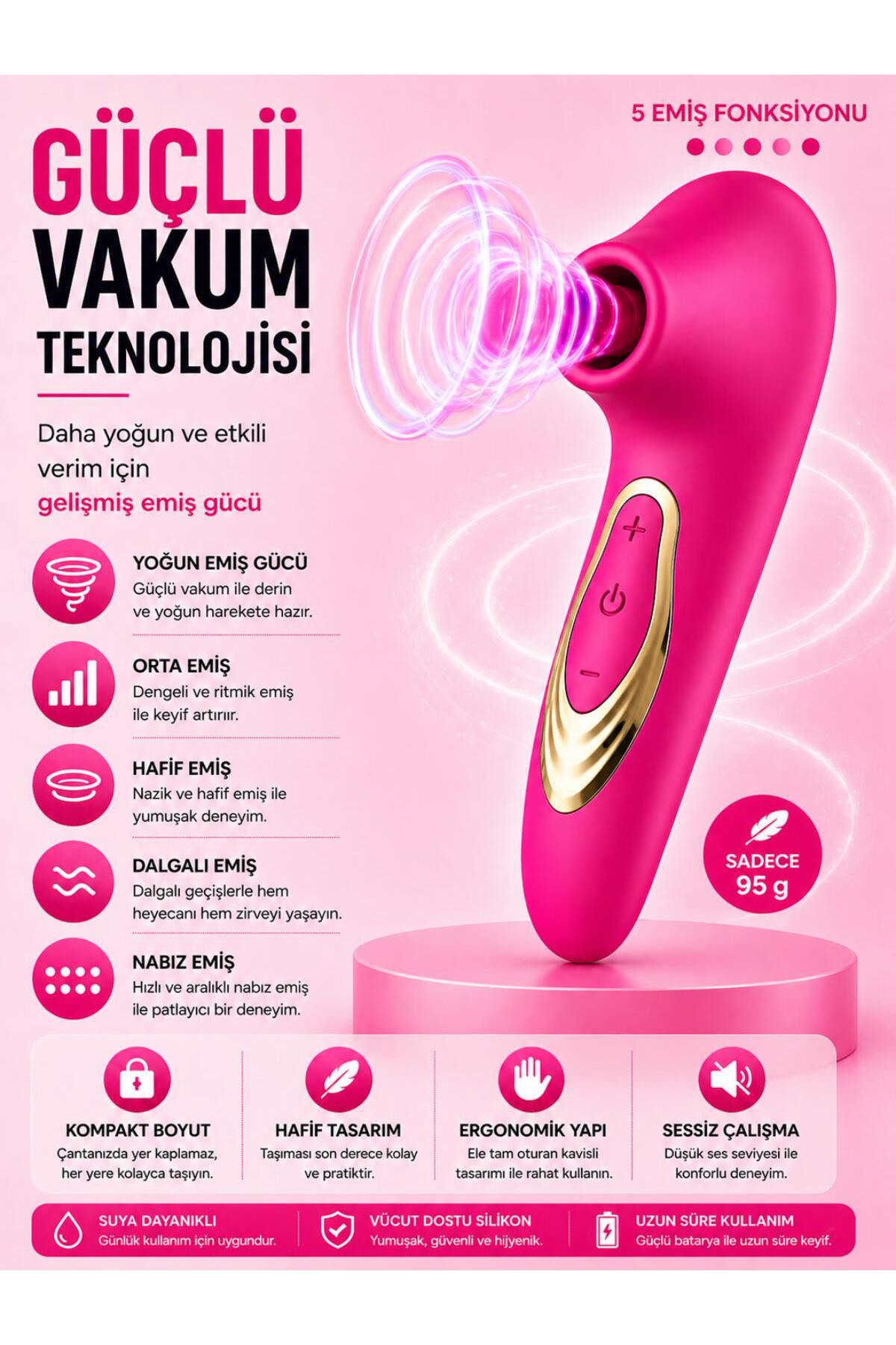 Usb Şarjlı Klitoris Emme Hissi Veren 5 Farklı Titreşim Emişli Soft Silikon Doku Uyarıcılı Vibratör