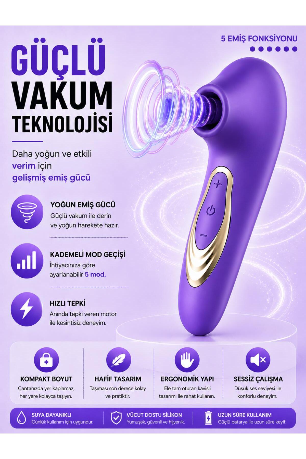Soft Silikon Doku Usb Şarjlı 5 Farklı Titreşim Emişli Klitoris Emme Hissi Veren Uyarıcılı Vibratör