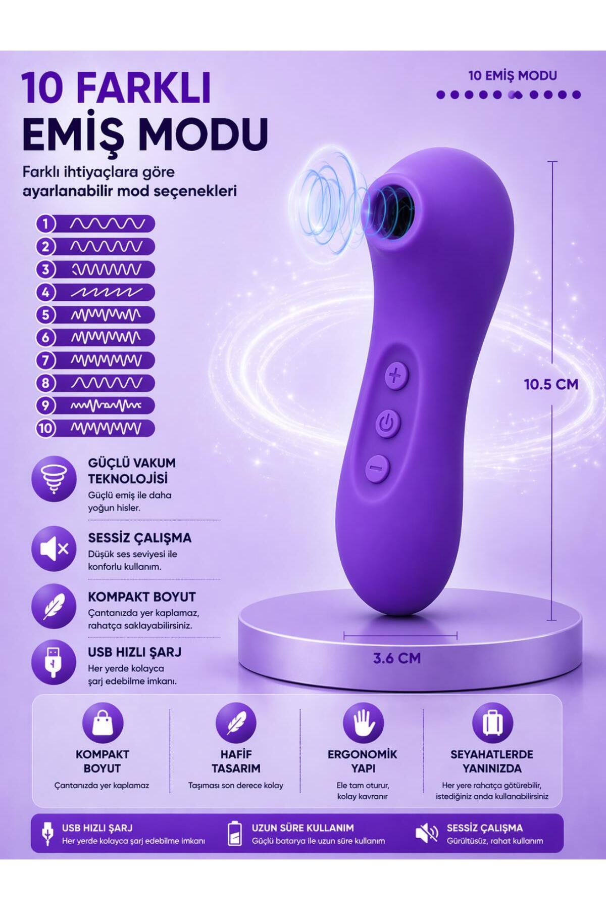 Usb Şarjlı Klitoris Emme Hissi Veren 10 Farklı Titreşim Emişli Soft Silikon Doku Uyarıcılı Vibratör