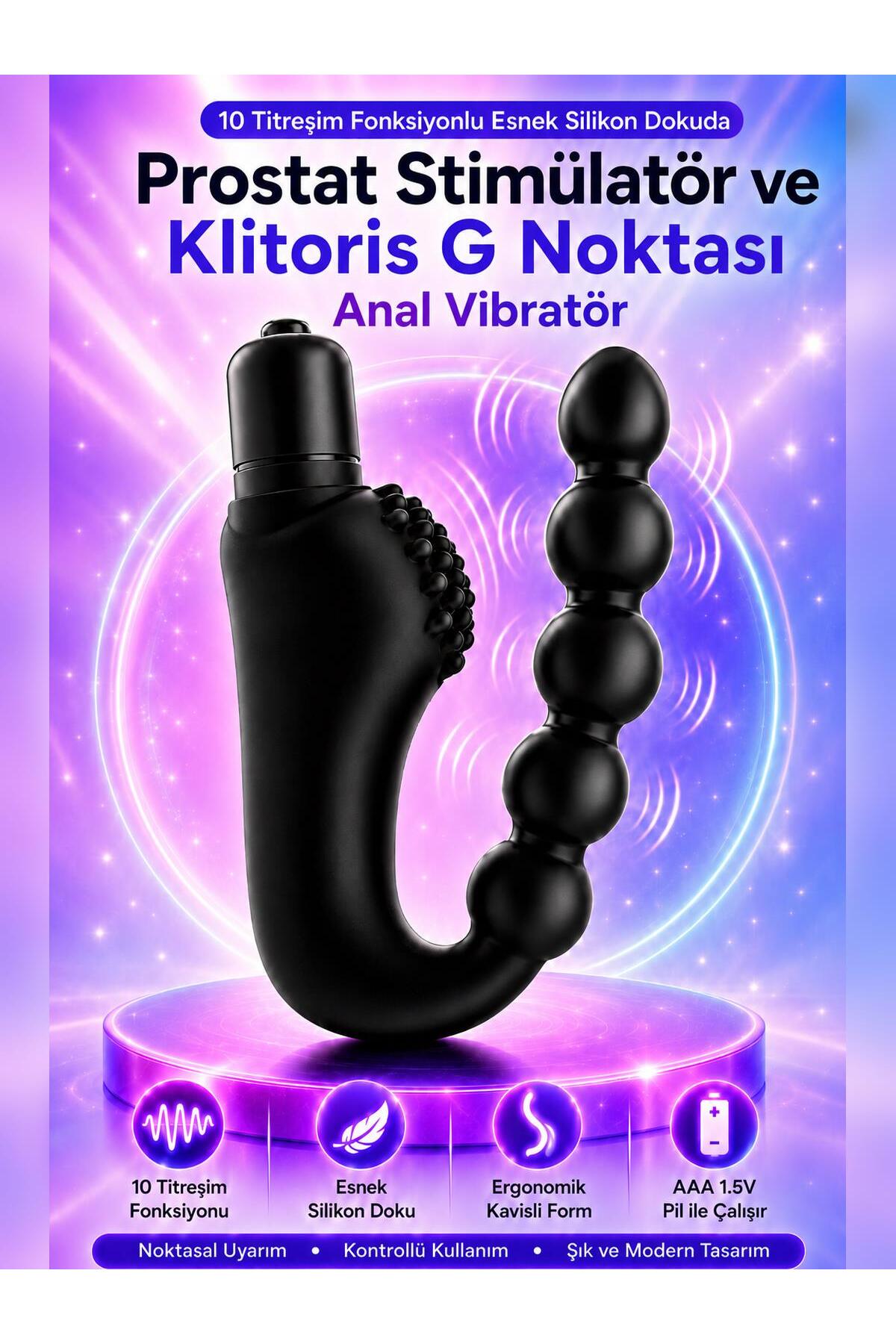 Stimülatör Ve Klitoris G Noktası 10 Titreşim Fonksiyonlu Esnek Silikon Dokuda Anal Vibratör