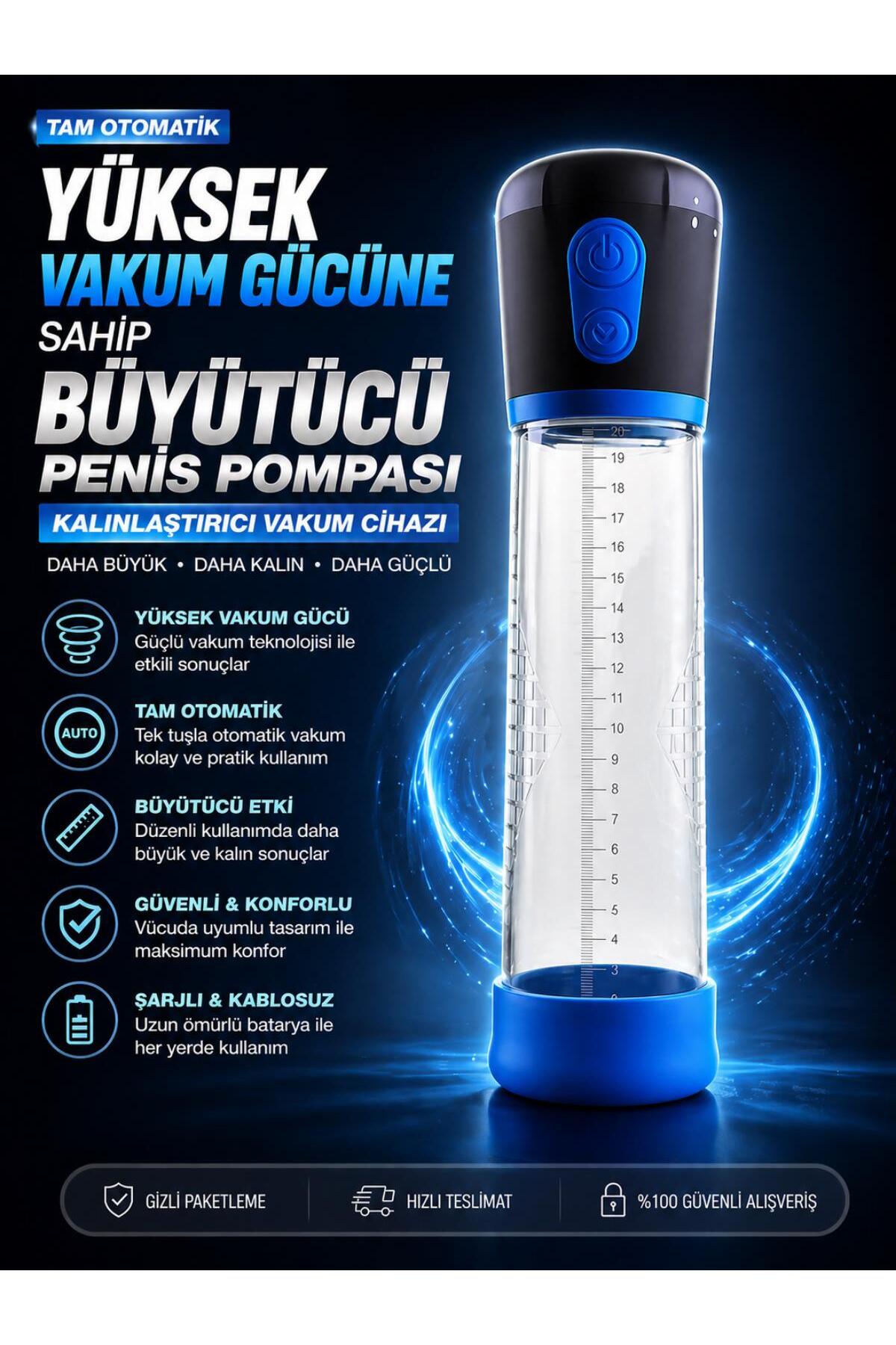 Otomatik Vakum Pompası Pilli Kademeli 3 Güçlü Çekim Emiş Gücü Kalınlaştırıcı Uzatıcı Penis Pompası