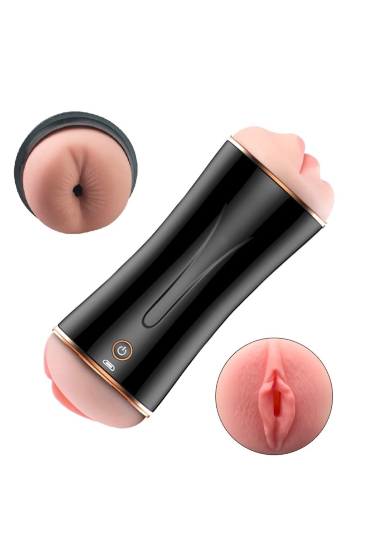 Anal Ve Vajinal Usb Şarjlı Sesli Ve 10 Mod Titreşim Fonksiyonlu Siyah Gerçekçi Mastürbatör Cup