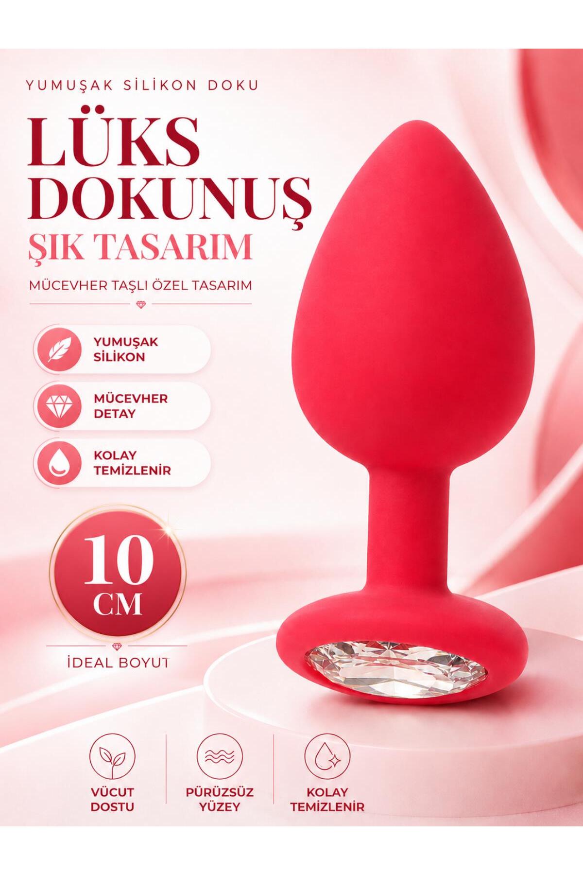 Soft Kırmızı Silikon Dokuda Mücevher Taşlı 10 Cm Anal Açıcı Alıştırıcı Tıpa Genişletici Tıkaç Plug