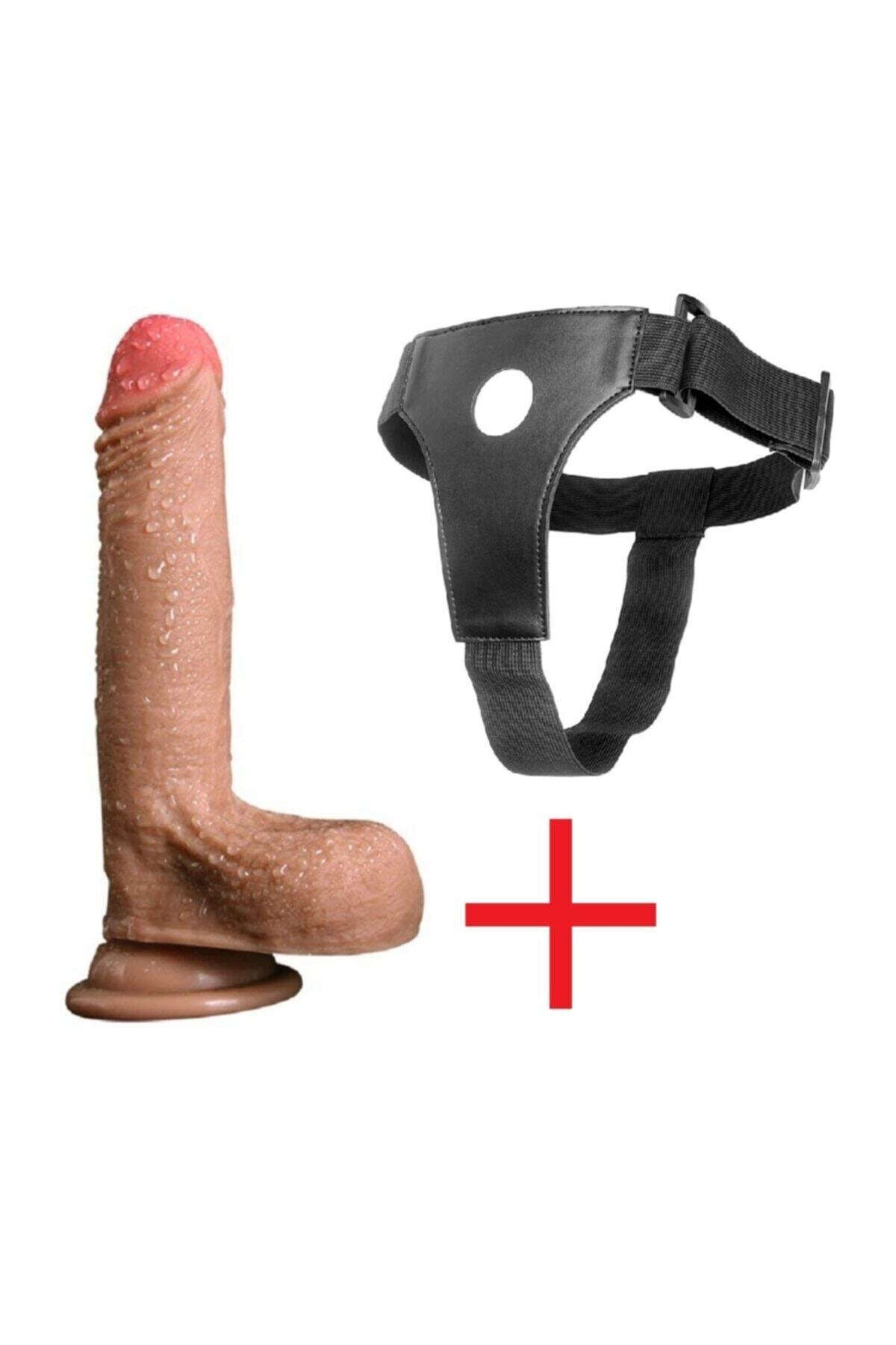 Belden Bağlamalı Çift Katmanlı Ultra Gerçekçi Yumuşak Doku Takma Dildo 18 Cm Realistik Kemerli Penis