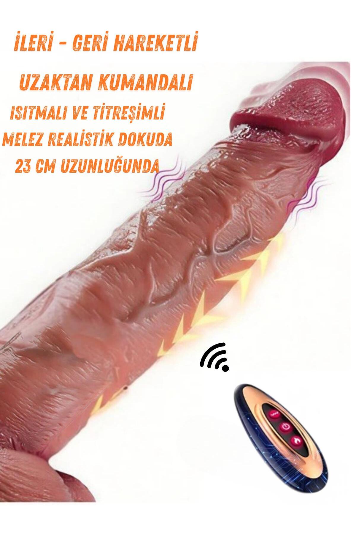 İleri Geri Hareketli Isıtmalı Titreşimli Uzaktan Kumandalı 23 Cm Şarjlı Dildo Melez Penis Vibratör