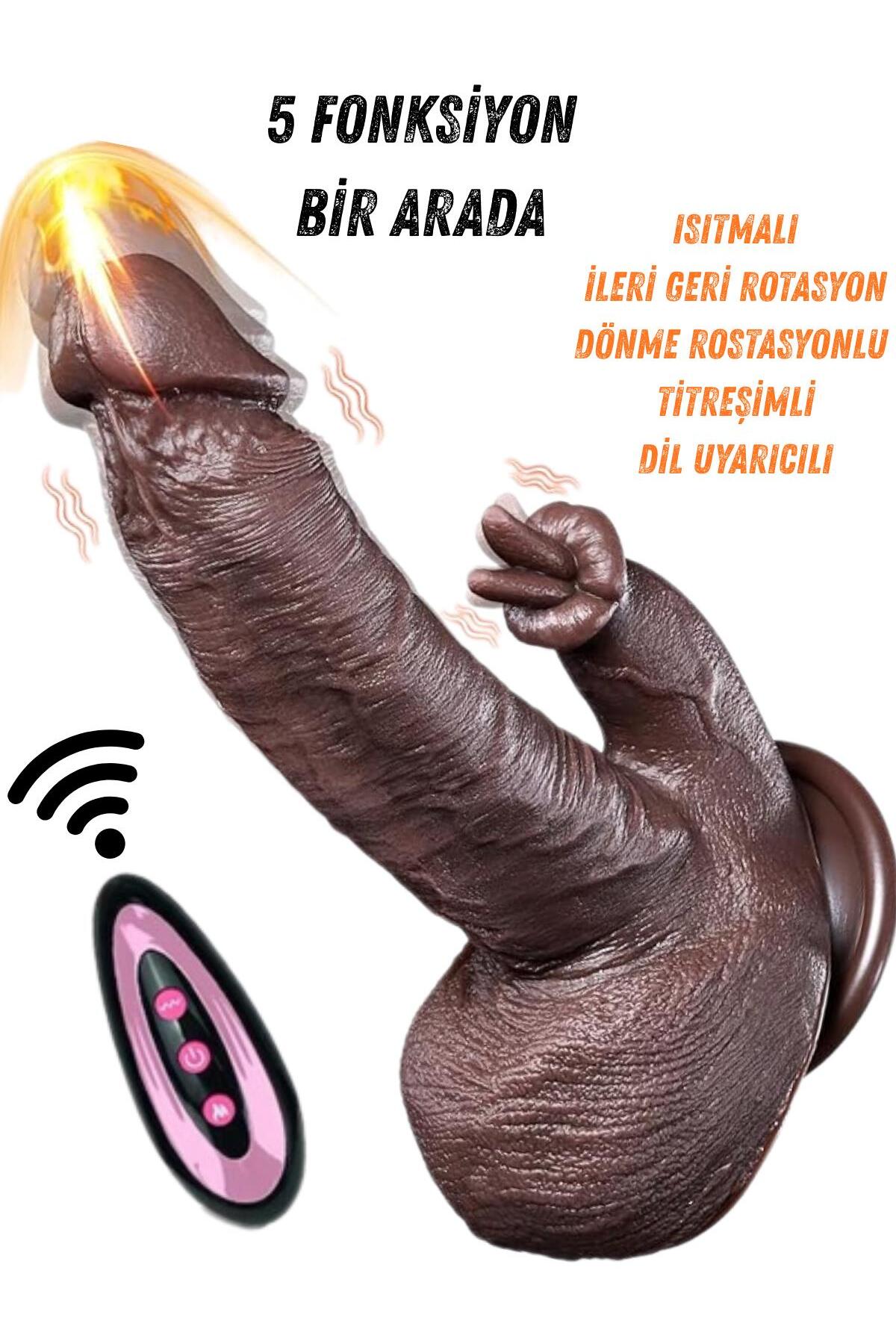 5in1 Rotasyonlu İleri Geri Dil Yalama Titreşimli Dildo Isıtmalı Kumandalı 23,5 Cm Realistik Vibratör