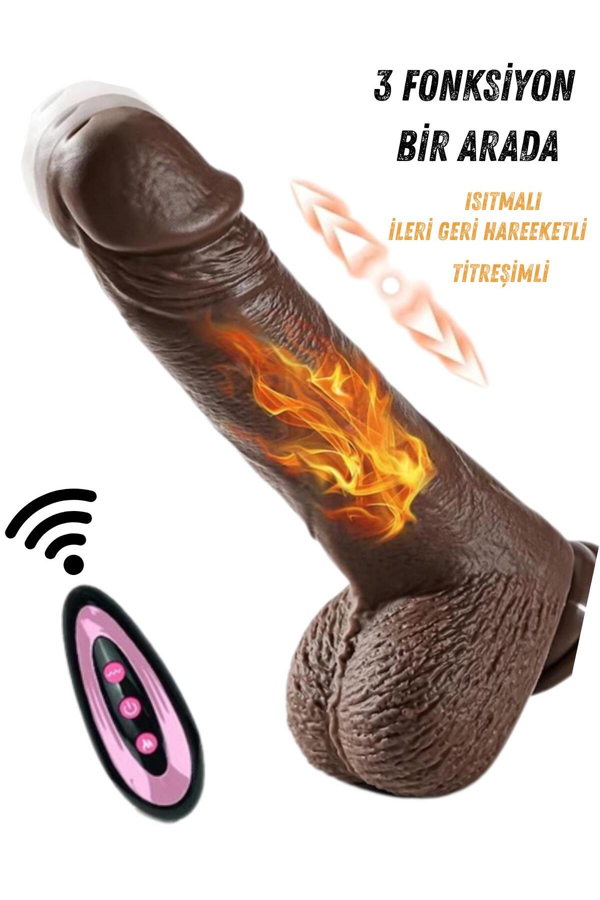 İleri Geri Hareketli Usb Şarjlı Uzaktan Kumandalı Isıtmalı Titreşimli Dildo 22 Cm Realistik Vibratör