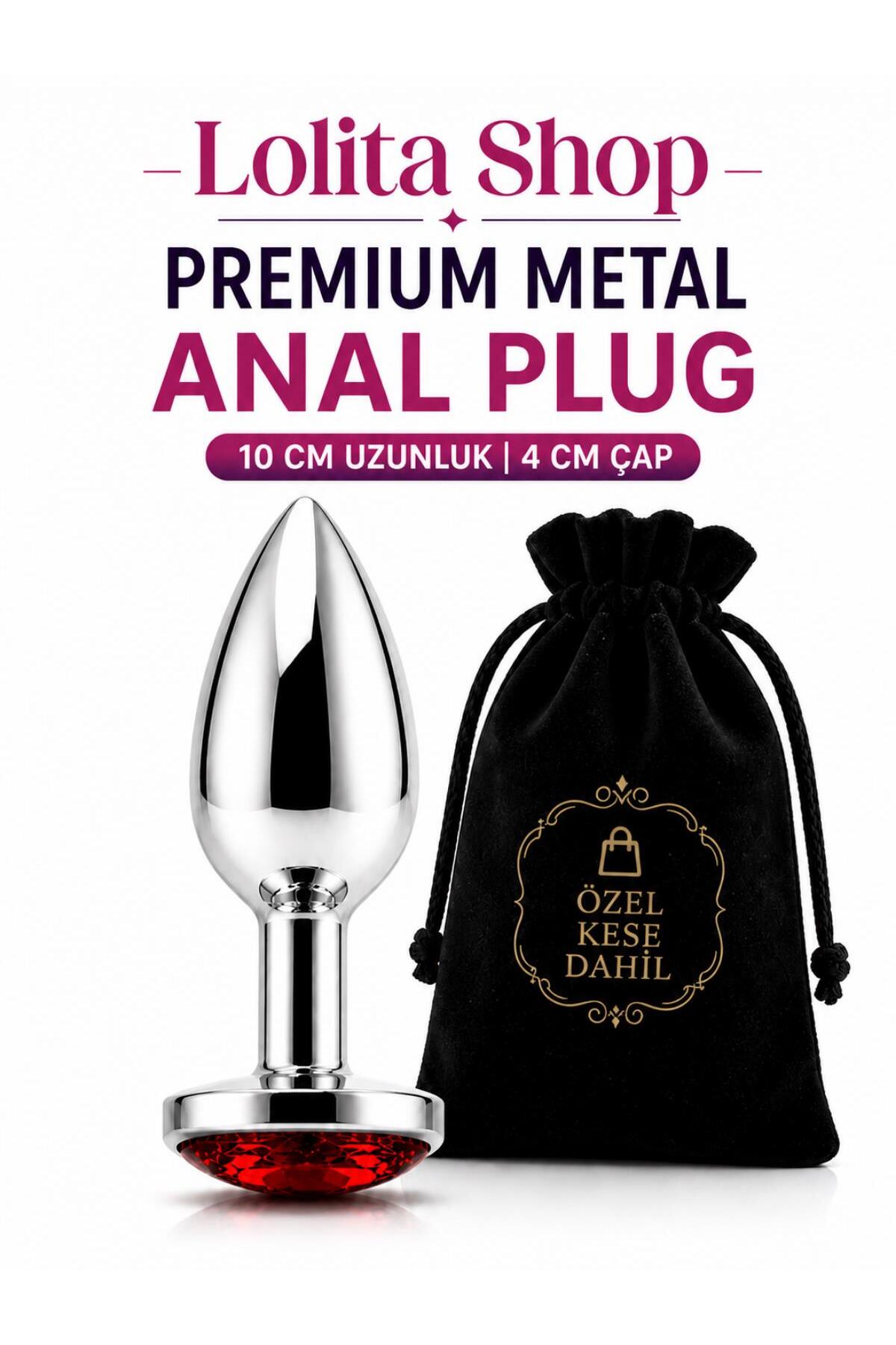 Genişletici Açıcı Alıştırıcı Lüks 10 Cm Paslanmaz Gümüş Metal Mücevher Kırmızı Taşlı Anal Plug Tıkaç