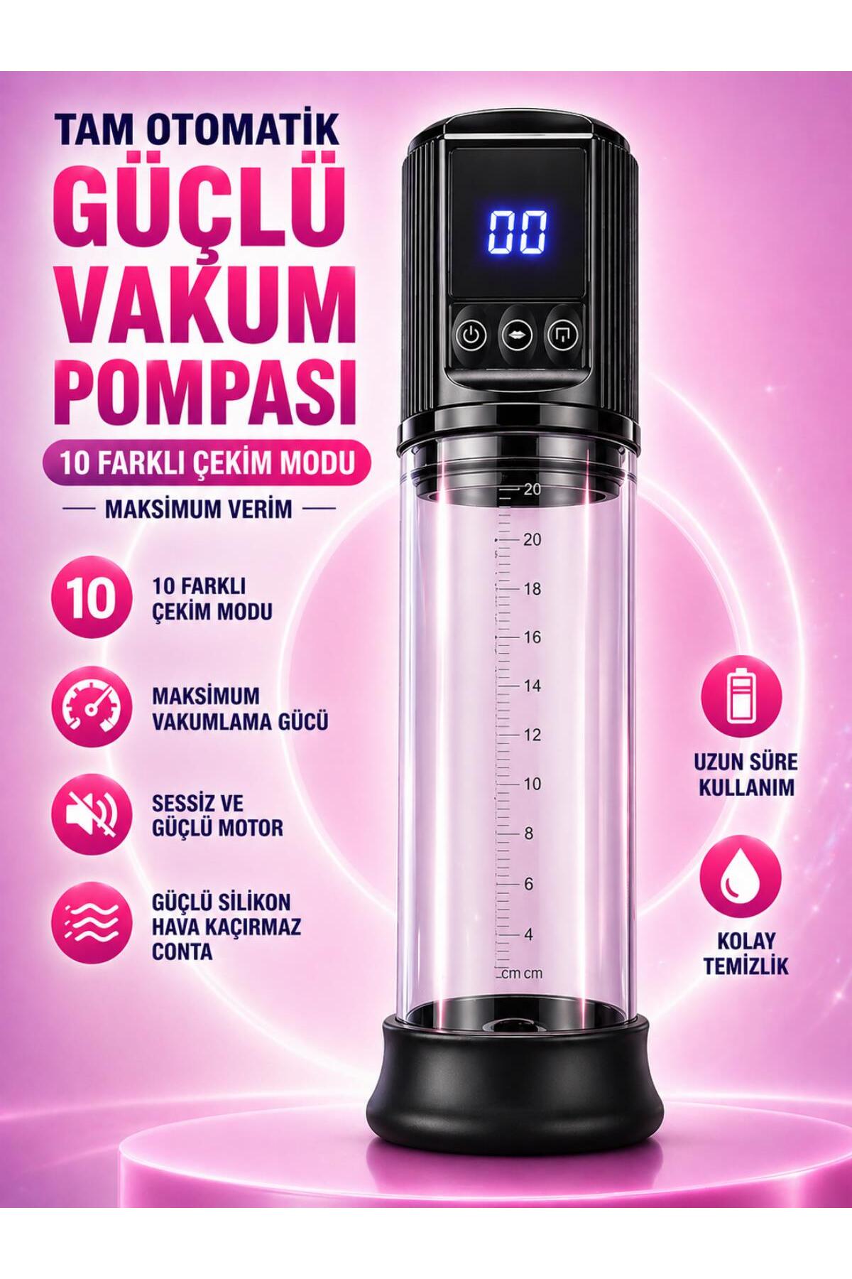 Şarjlı LCD Ekranlı 10 Emiş Vakum Fonksiyonlu Penis Kalınlaştırıcı Uzatıcı Tam Otomatik Penis Pompası