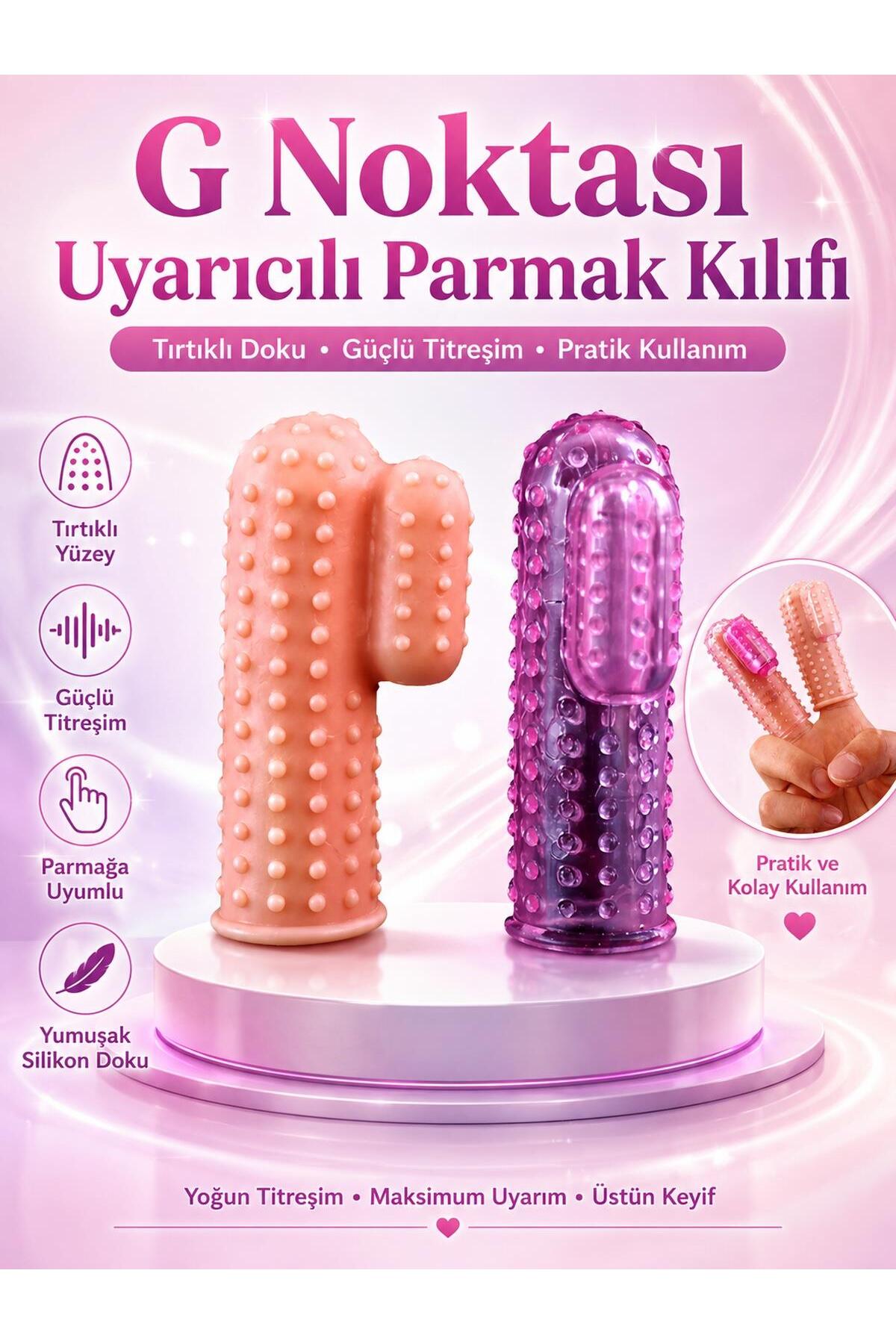 G Noktası Uyarıcılı Tırtıklı Silikon Parmak Kılıfı Güçlü Titreşimli Masaj Vibratörü