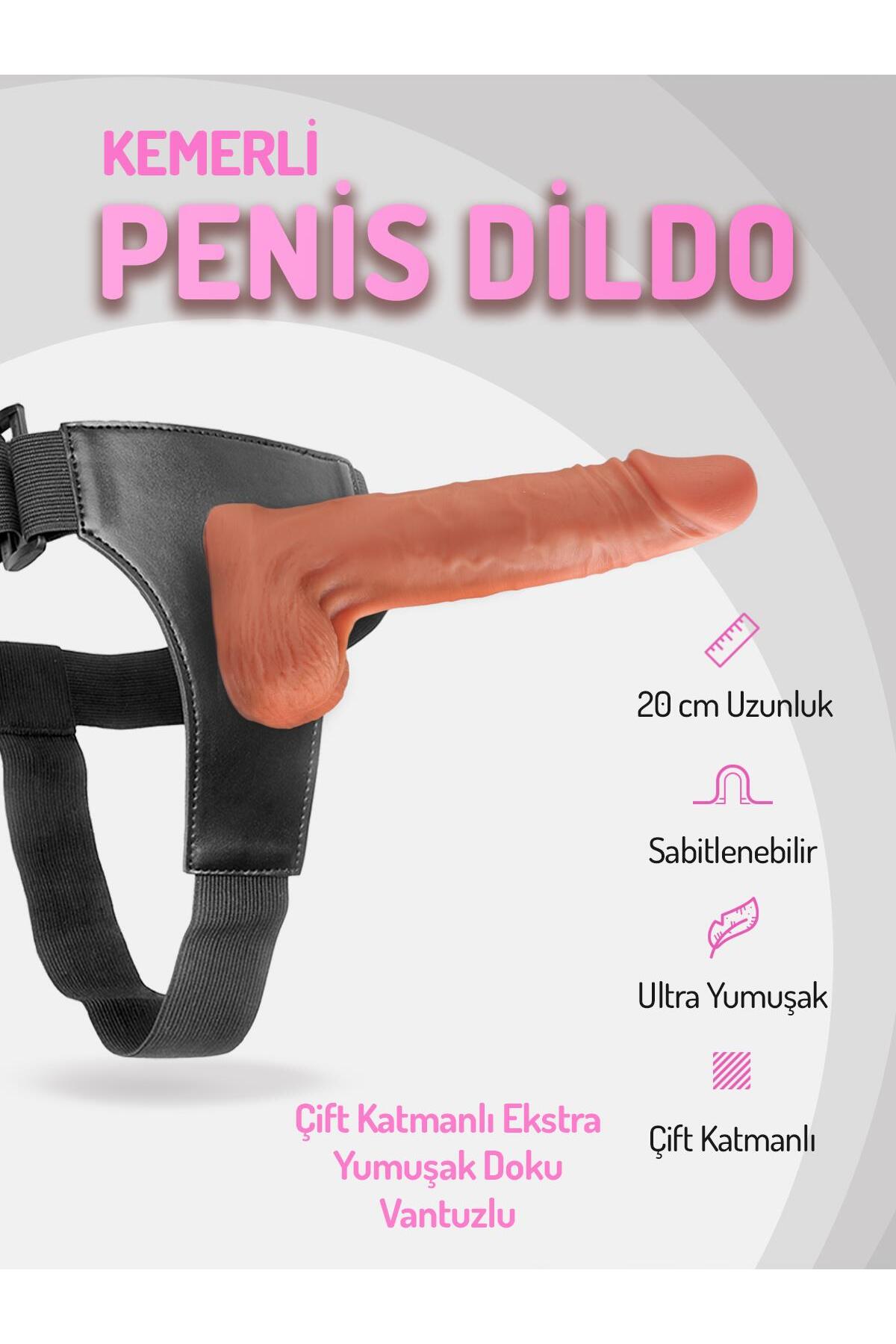 Kemerli Gerçekçi Çift Katmanlı Yumuşak Belden Bağlamalı 20 Cm Takma Dildo Vantuzlu Realistik Penis