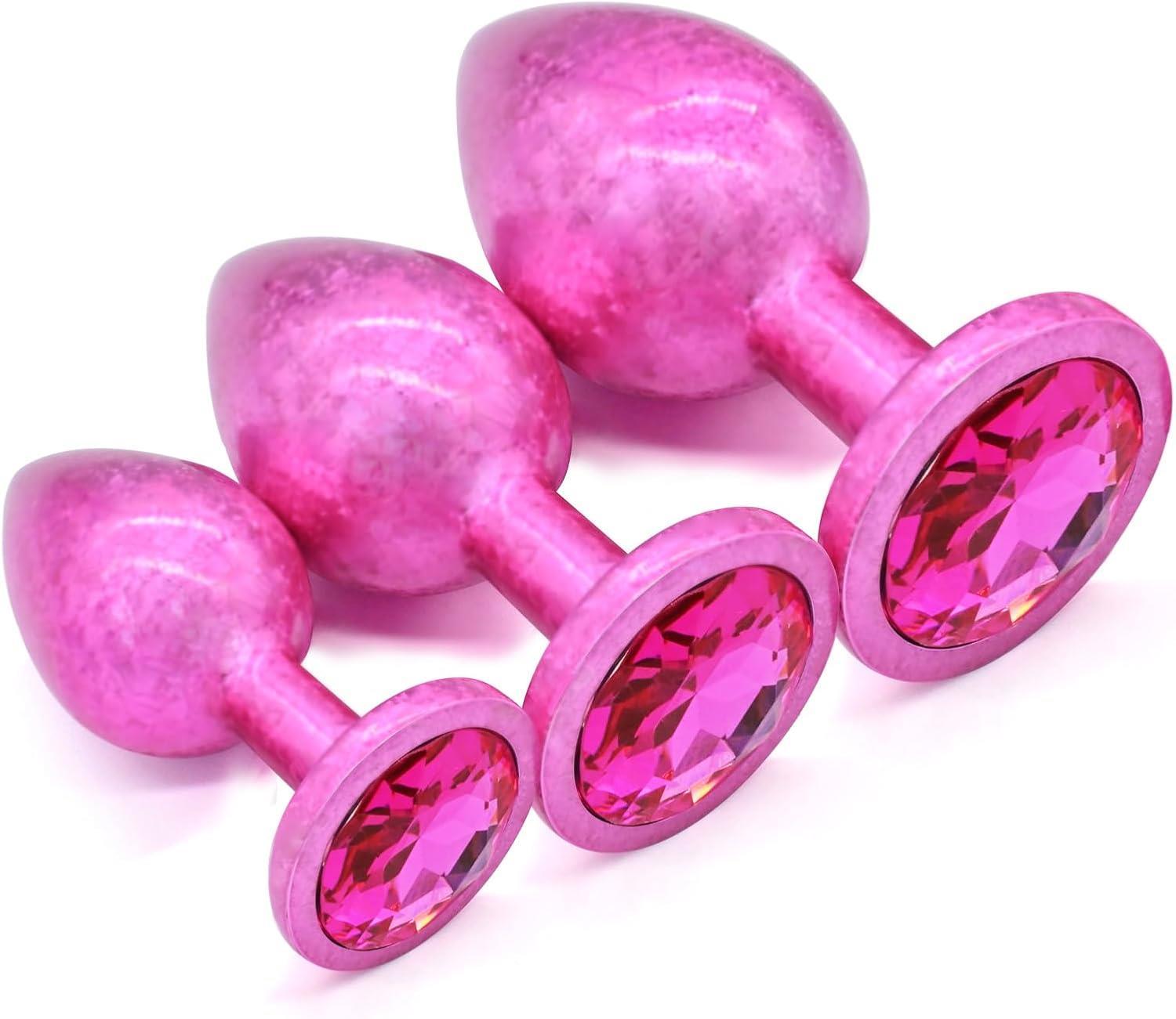 Fuşya Metal Mücevher Fuşya Taşlı 3 Farklı Boyutlarda Anal Alıştırma Açıcı Genişletici Plug Tıkaç Set