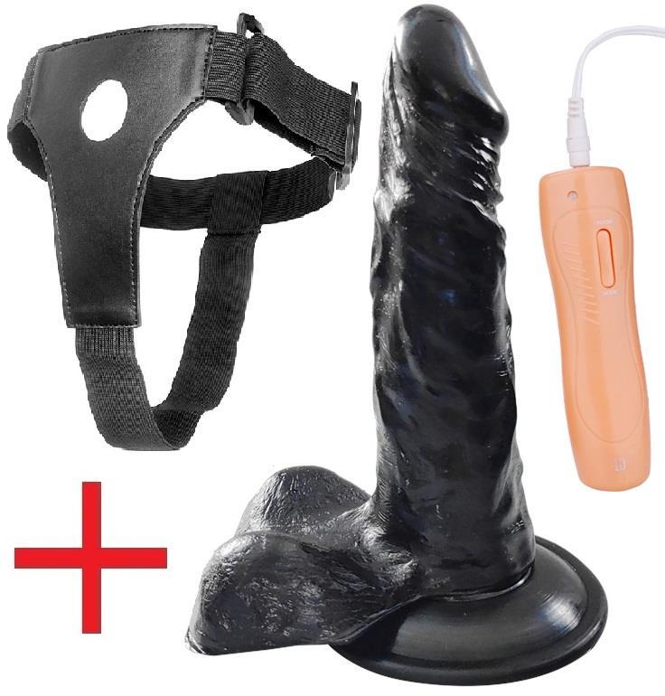Gerçekçi Belden Bağlamalı 18 Cm Kalın 10 Mod Titreşim Siyah Penis Takma Kemerli Zenci Dildo Vibratör