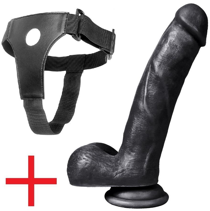Gerçekçi Doku Hissiyatı Belden Bağlamalı Zenci Penis 19.5 Cm Realistik Kemerli Takma Siyah Dildo