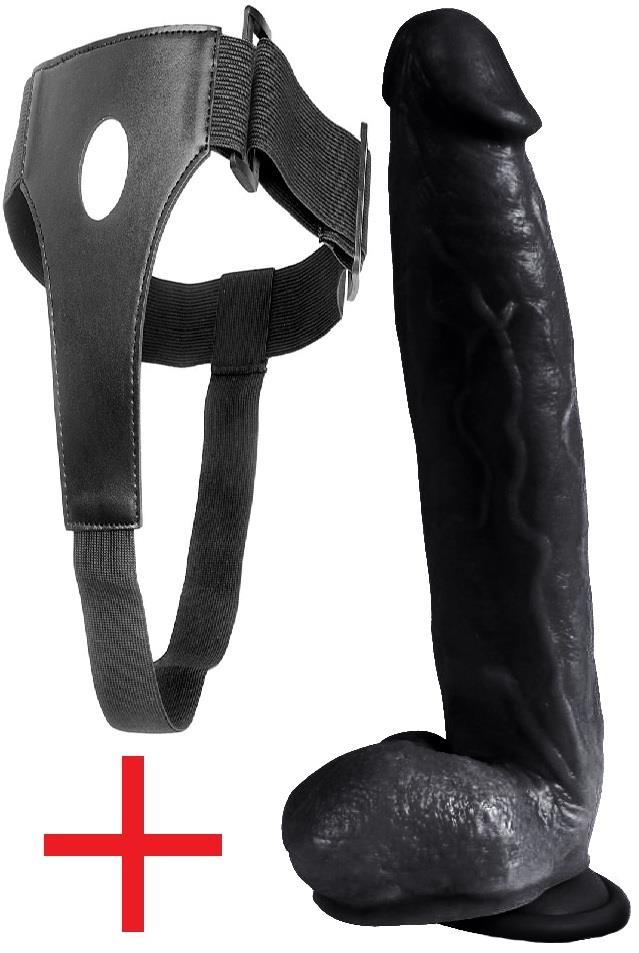 Gerçekçi Doku Kemerli Kalın 31 Cm Siyah Penis Belden Bağlamalı Vantuzlu Realistik Takma Zenci Dildo
