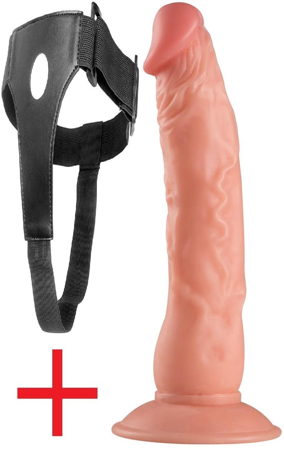 Gerçekçi Doku Kemerli Yumurtalıksız 23.5 Cm Belden Bağlamalı Anal Vajina Vantuzlu Takma Dildo Penis