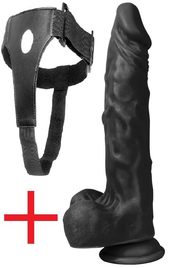 Gerçekçi Et Dokusu 23.5 Cm Deri Kemerli Takma Zenci Penis Vantuzlu Realistik Belden Bağlamalı Dildo