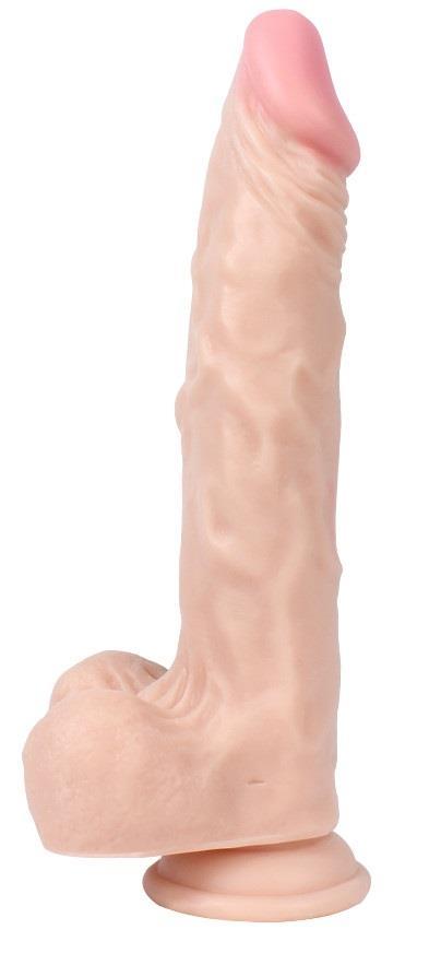Gerçekçi Et Dokusunda Testisli 23.5 Cm Penis Güçlü Vantuzlu Soft Doku Realistik Ten Rengi Dildo