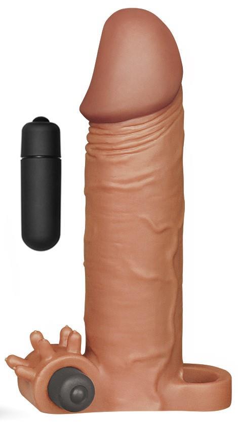 Gerçekçi Hissiyat Güçlü Titreşimli Testis Tutacaklı 5 Cm Dolgulu Uzatmalı 17 Cm Melez Penis Kılıfı