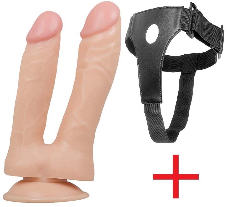 Gerçekçi Soft Esnek Realistik Doku Çift Başlıklı Kemerli Belden Bağlamalı Vantuzlu Çatal Penis Dildo