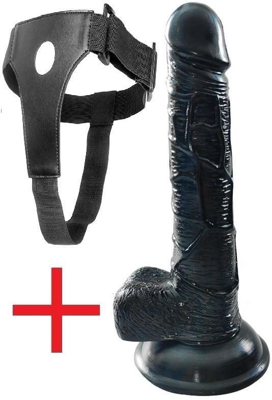 Gerçekçi Ten Hissi 21 Cm Takma Kemerli Zenci Dildo Vantuzlu Realistik Belden Bağlamalı Siyah Penis