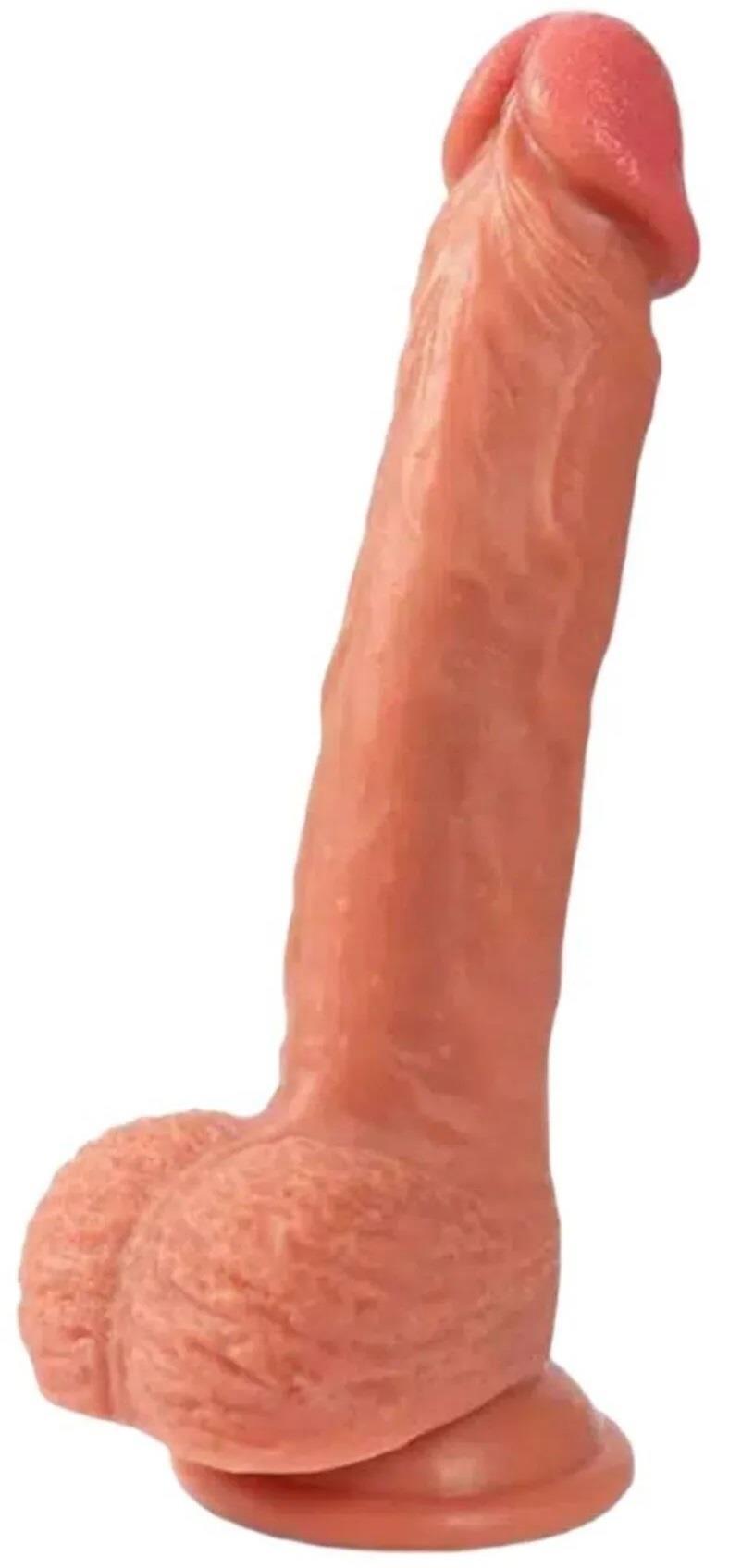 Gerçekçi Ten Hissiyatı 20 Cm Penis Yumuşak Et Dokusunda Güçlü Vantuzlu Realistik Testisli Dildo