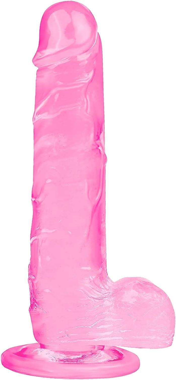 Gerçekçi Yumuşak 21.5 Cm Pembe Jel Doku Testisli Penis Esnek Dokuda Tasarlanan Güçlü Vantuzlu Dildo