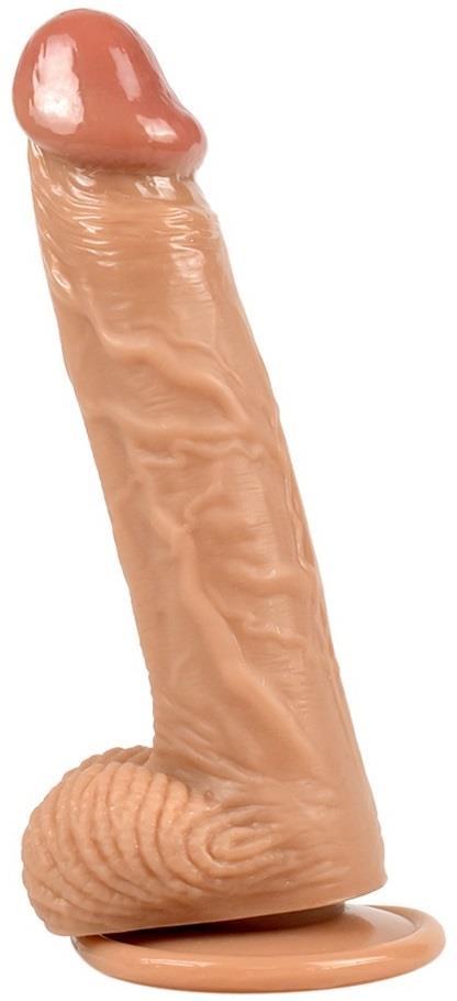 Gerçekçi Yumuşak Doku 19 Cm Güçlü Vantuzlu Testisli Penis Anal Vajina Kullanılabilir Realistik Dildo