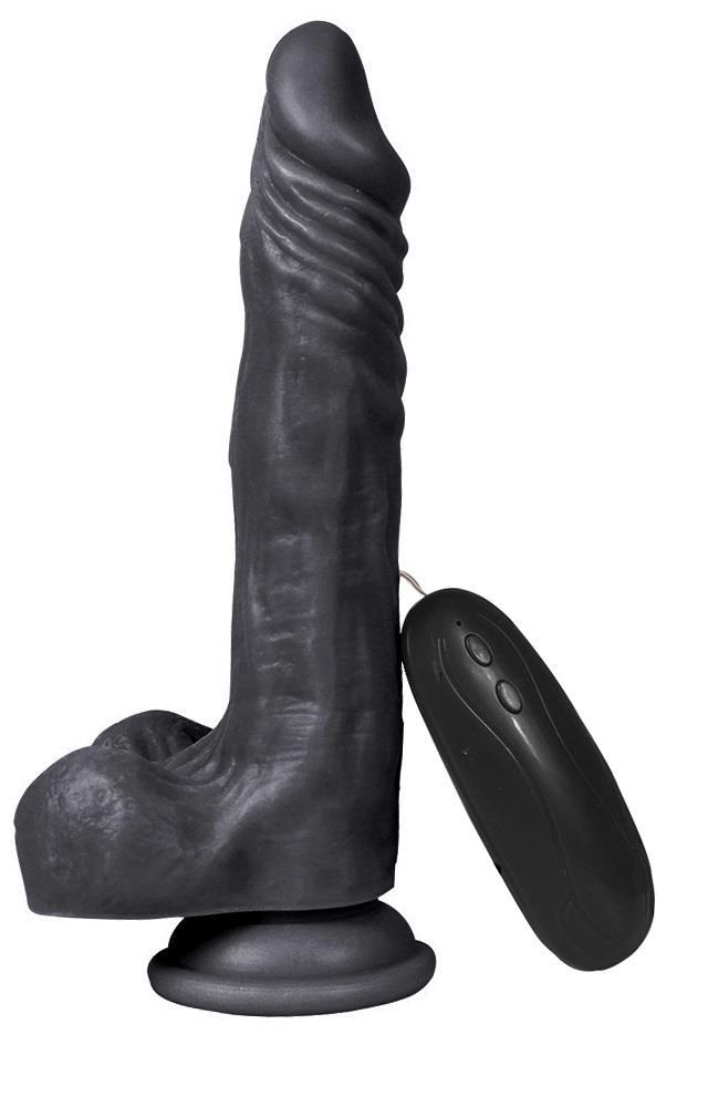 Gerçekçi Yumuşak Doku 21 Cm Vantuzlu Zenci 10 Farklı Titreşimli Realistik Vibratör Siyah Penis Dildo