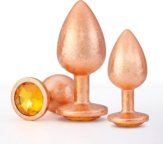Gold Metal Mücevher Sarı Taşlı Anal Alıştırma 3 Farklı Boyutlarda Açıcı Genişletici Plug Tıkaç Set