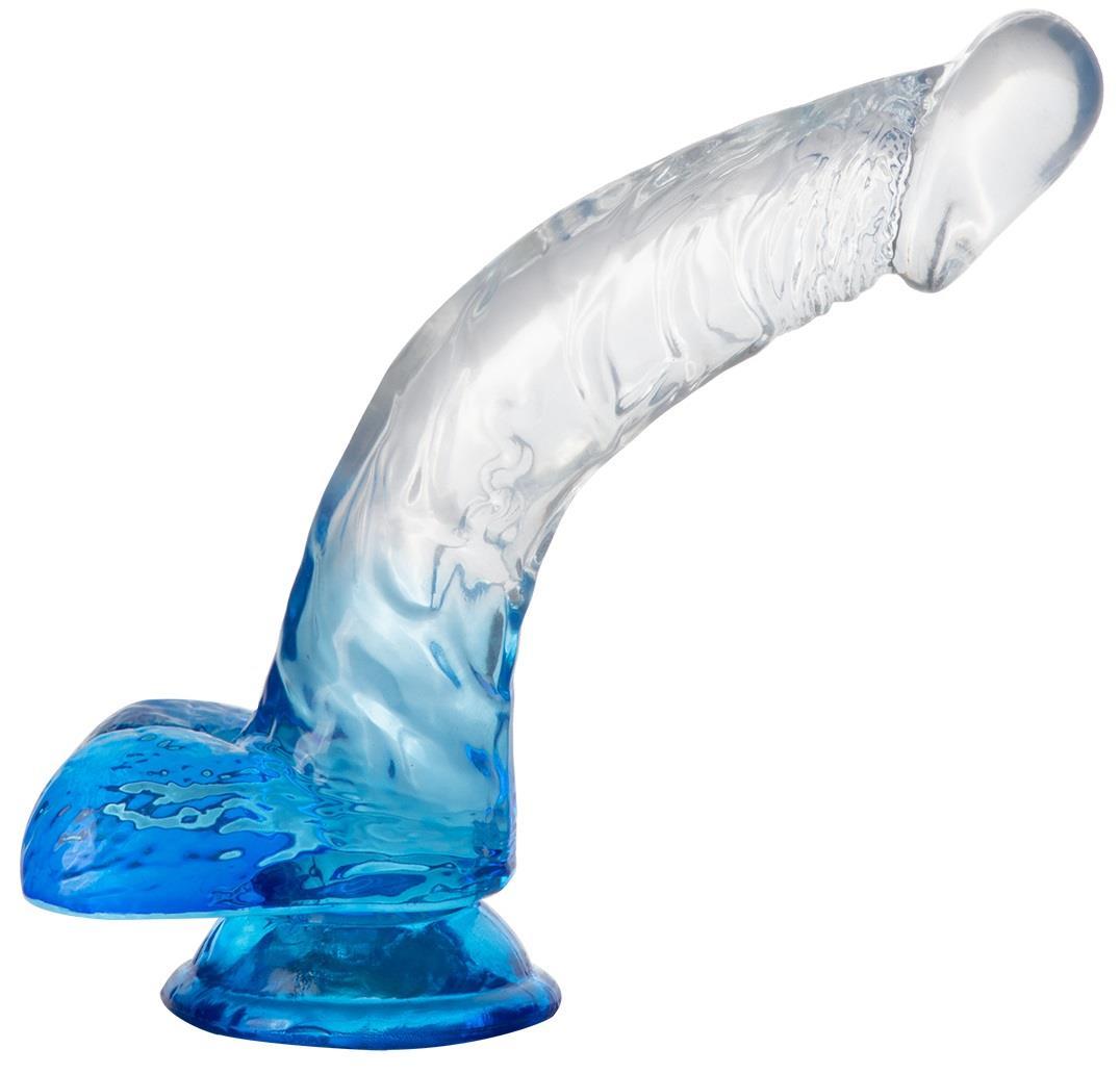Güçlü Vantuzlu Ultra Yumuşak Jel Dokuda Penis Şeffaf Mavi 20 Cm Esnek Testisli Realistik Dildo
