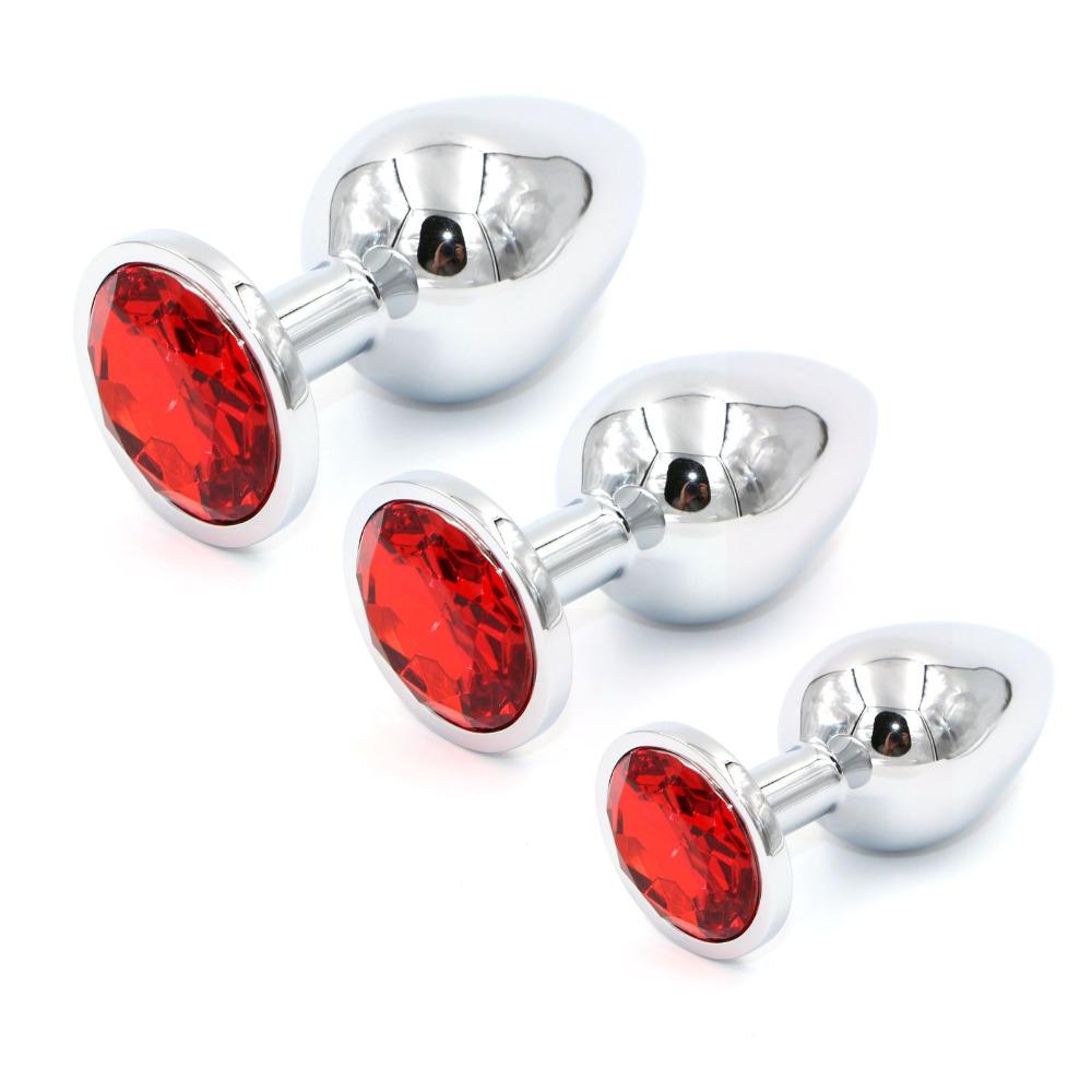 Gümüş Metal Kırmızı Taşlı 3 'lü Anal Plug Set
