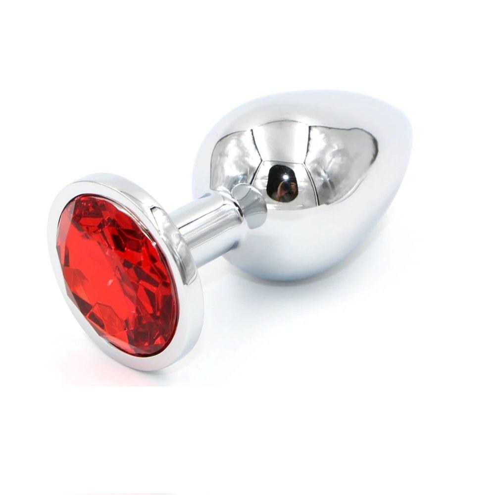 Gümüş Metal Kırmızı Taşlı 8,4 Cm Lüks Anal Plug Ve Tıkaç