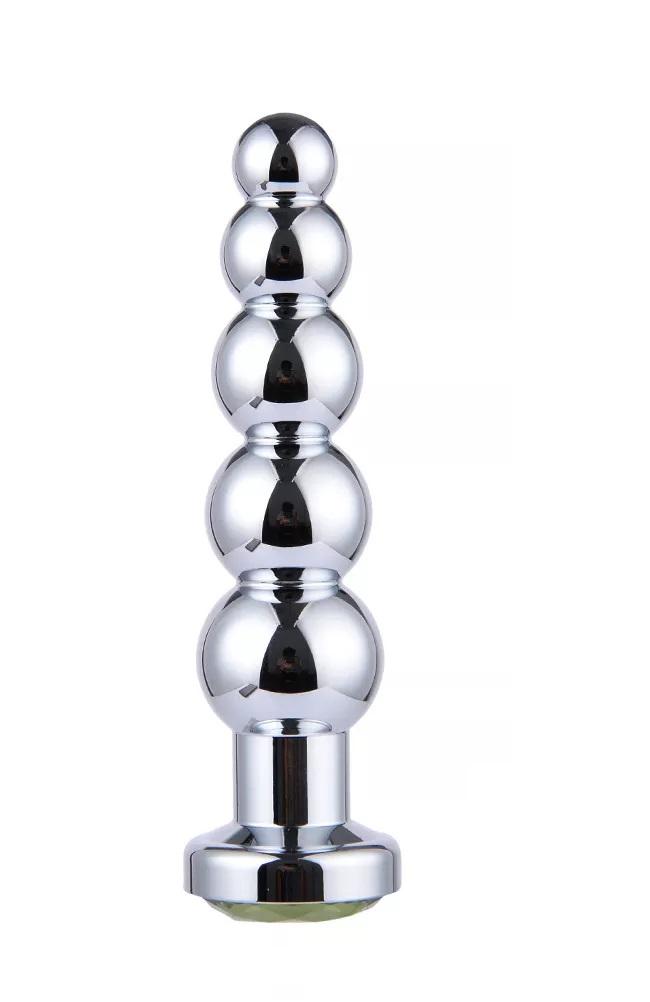 Gümüş Metal Taşlı 5 Kademe Boğumlu Anal Açıcı Genişletici Alıştırıcı Lüks Anal Plug ve Tıkaç