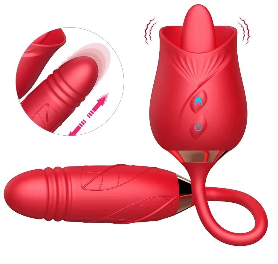 İleri Geri Hareketli Kafa Dildo Dil Hareketli Klitoris 10 Teleskopik Ve Dil Modları Lüx Gül Vibratör