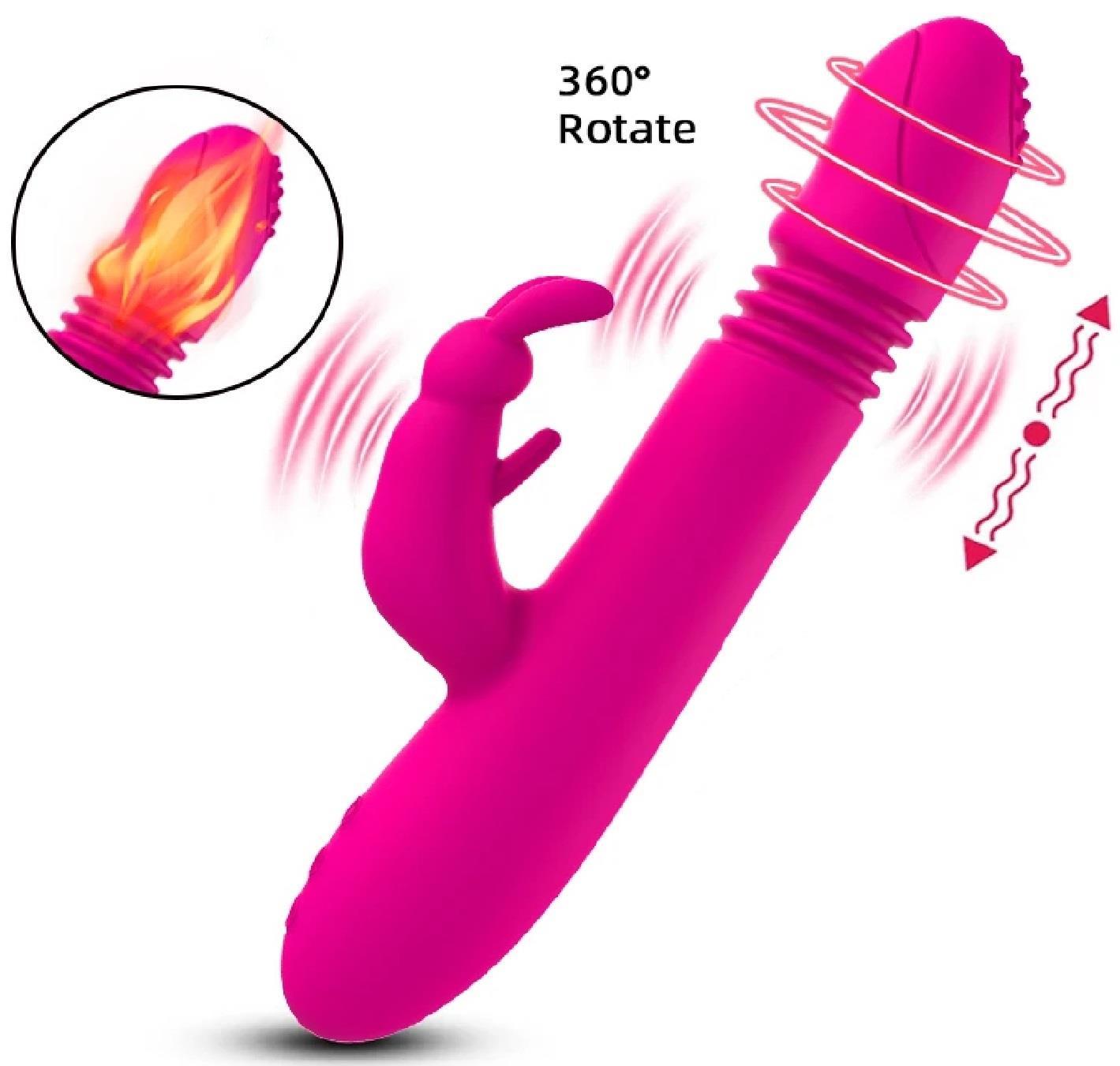 İleri Geri Hareketli Klitoris Uyarıcılı Isıtmalı 12 Mod Titreşim Şarjlı Soft Silikon Rabbit Vibratör