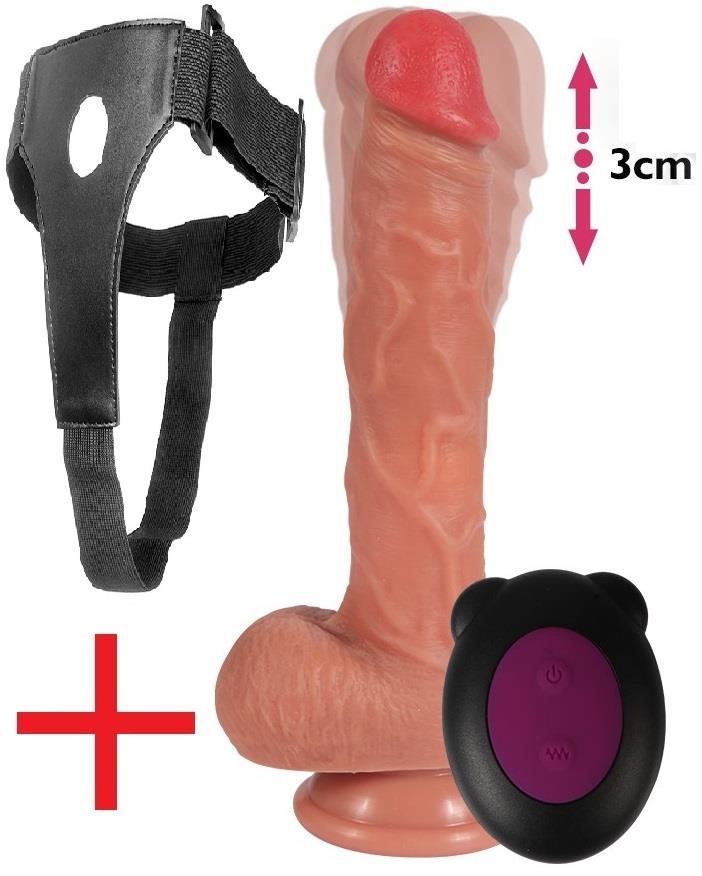 İleri Geri Hareketli Titreşimli Belden Bağlamalı Şarjlı 22.5 Cm Çift Katmanlı Kemerli Takma Vibratör