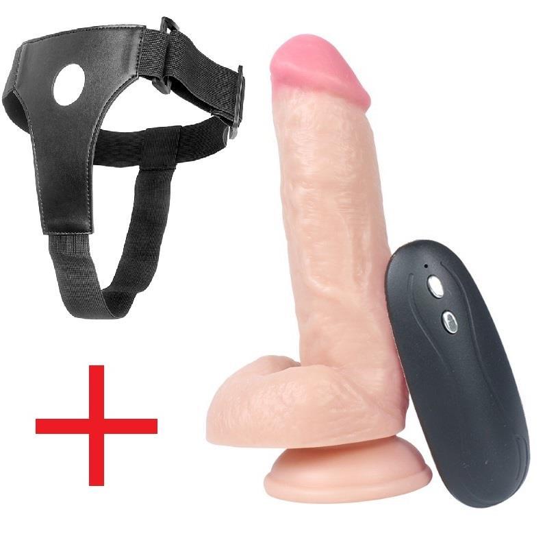Kalın 18 Cm Gerçekçi 10 Mod Titreşimli Kemerli Takma Dildo Realistik Belden Bağlamalı Penis Vibratör
