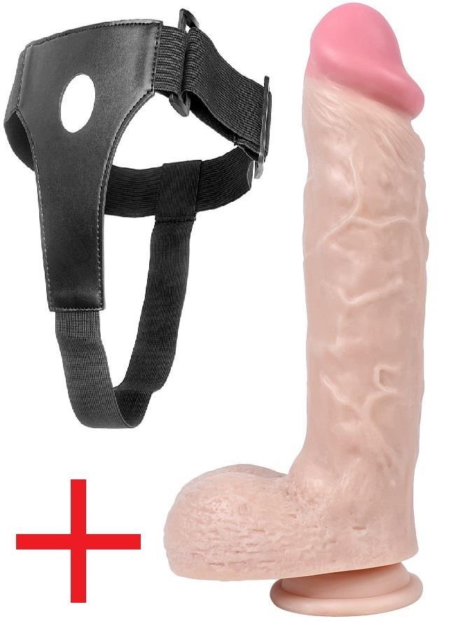 Kalın 24 Cm Realistik Gerçekçi Dokuda Kemerli Penis Vantuzlu Ten Rengi Belden Bağlamalı Takma Dildo