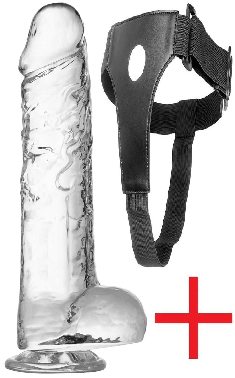 Kemerli Şeffaf Ultra Yumuşak Jel Dokuda 23 Cm Belden Bağlamalı Vantuzlu Realistik Takma Penis Dildo