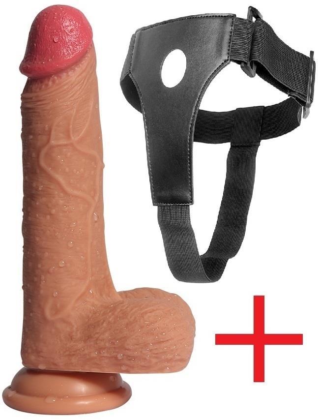 Kemerli Yumuşak Gerçekçi Çift Katmanlı Belden Bağlamalı 19 Cm Dildo Vantuzlu Realistik Takma Penis