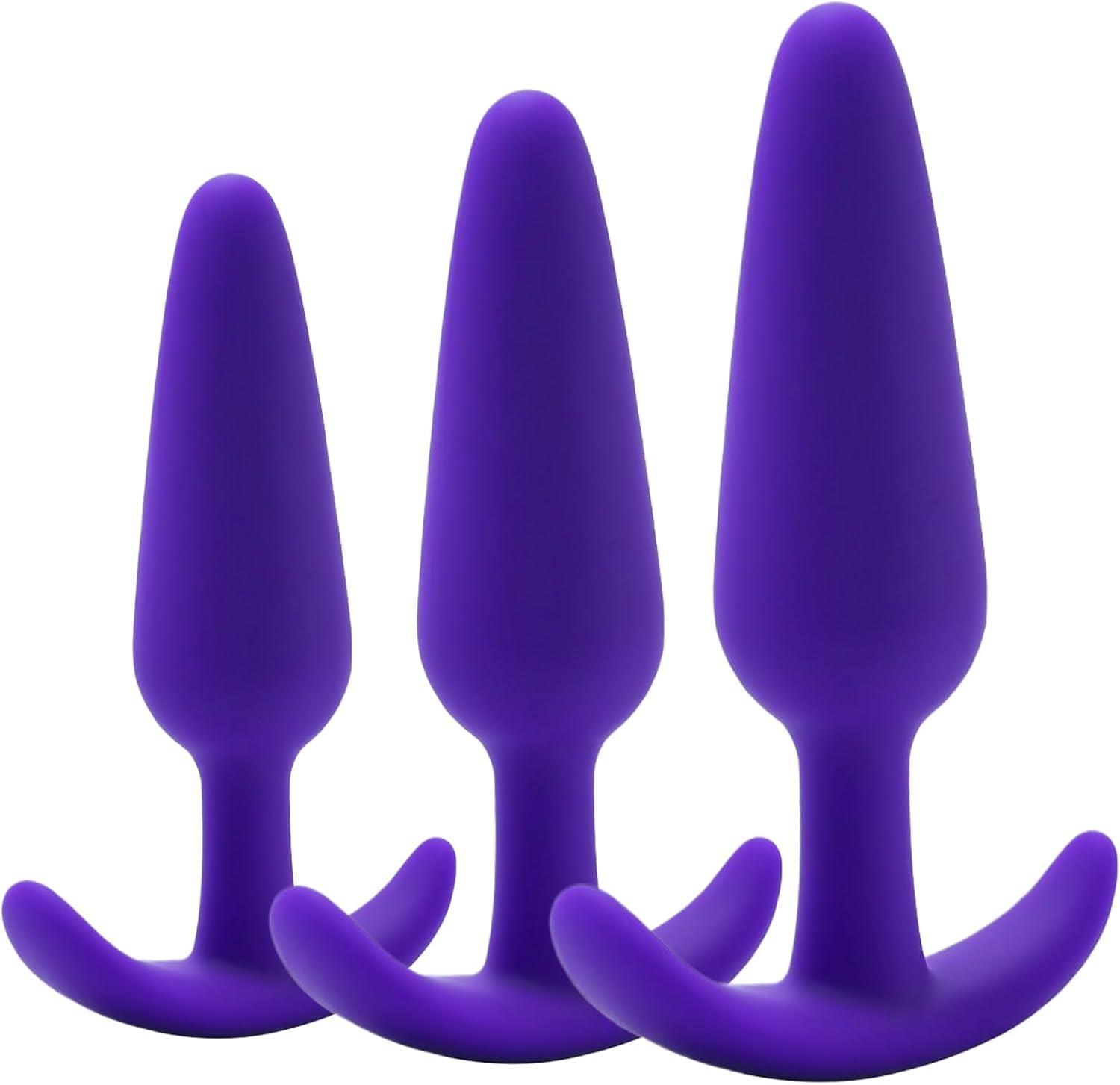 Mor Soft Silikon 3 Farklı Boyutta Dokuda Anal Açıcı Alıştırıcı Genişletici Tıpa 3'lü Plug Tıkaç Seti
