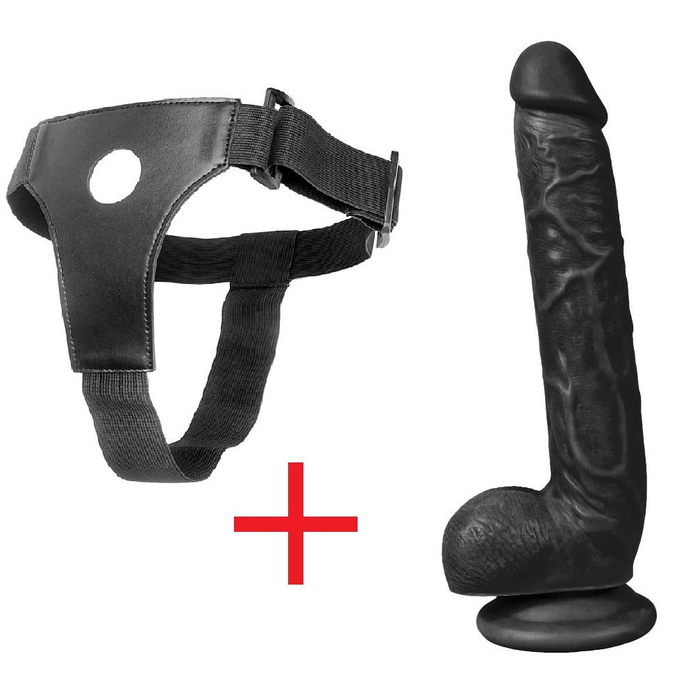 Gerçekçi Dokuda Kalın Uzun Zenci 28 Cm Kemerli Dildo Realistik Belden Bağlamalı Takma Siyah Penis