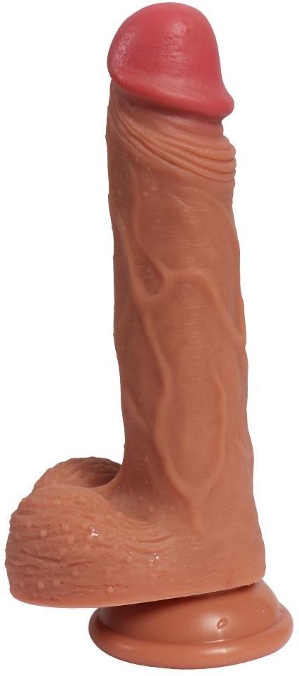 Özel Doku 20.5 Cm Çift Katmanlı Ultra Yumuşak Doku Gerçekçi Ten Hissiyatı Güçlü Vantuzlu Dildo Penis